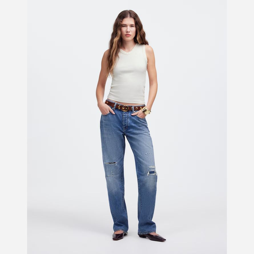 damen madewell regenerative baumwolle gerippte high v-neck tank white