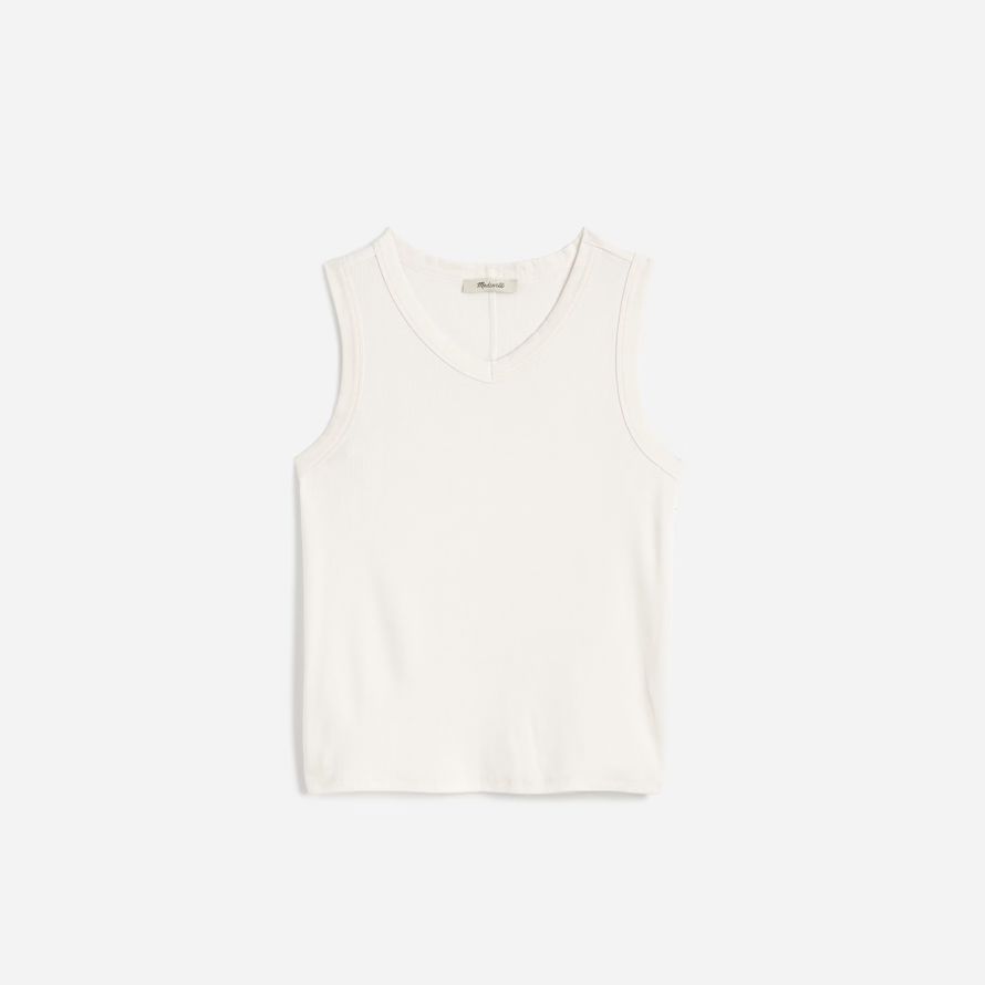 damen madewell regenerative baumwolle gerippte high v-neck tank white