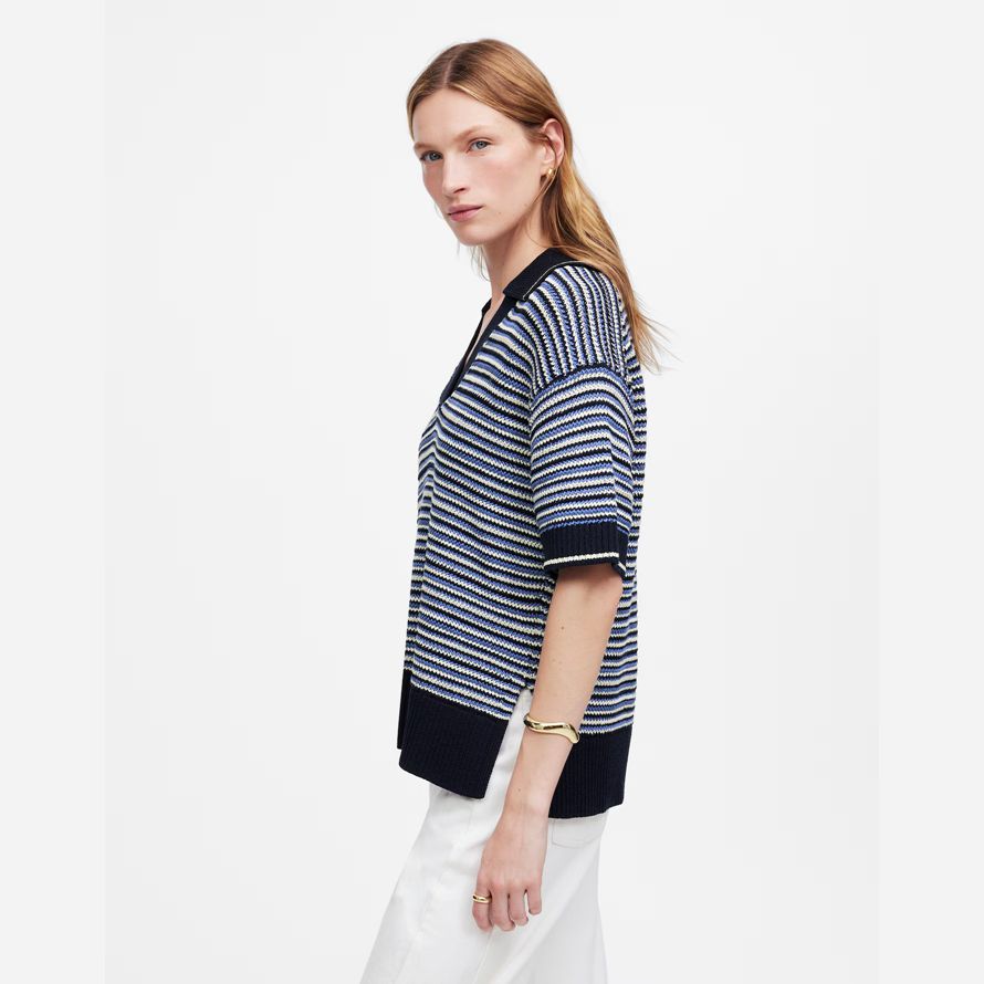 blau weiß madewell striped johnny-kragen pullover womens tank