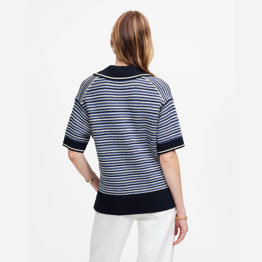 blau weiß madewell striped johnny-kragen pullover womens tank