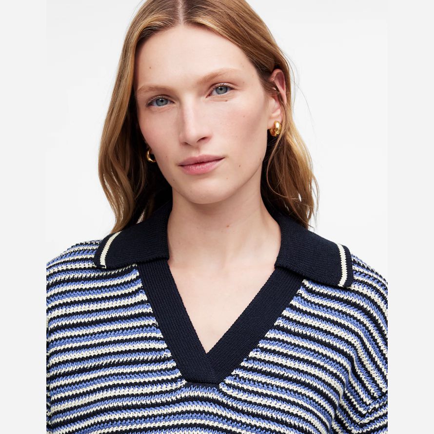 blau weiß madewell striped johnny-kragen pullover womens tank