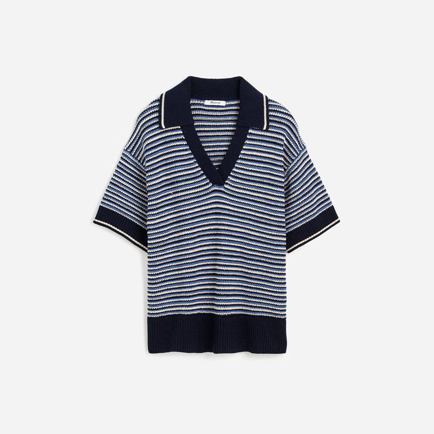 blau weiß madewell striped johnny-kragen pullover womens tank