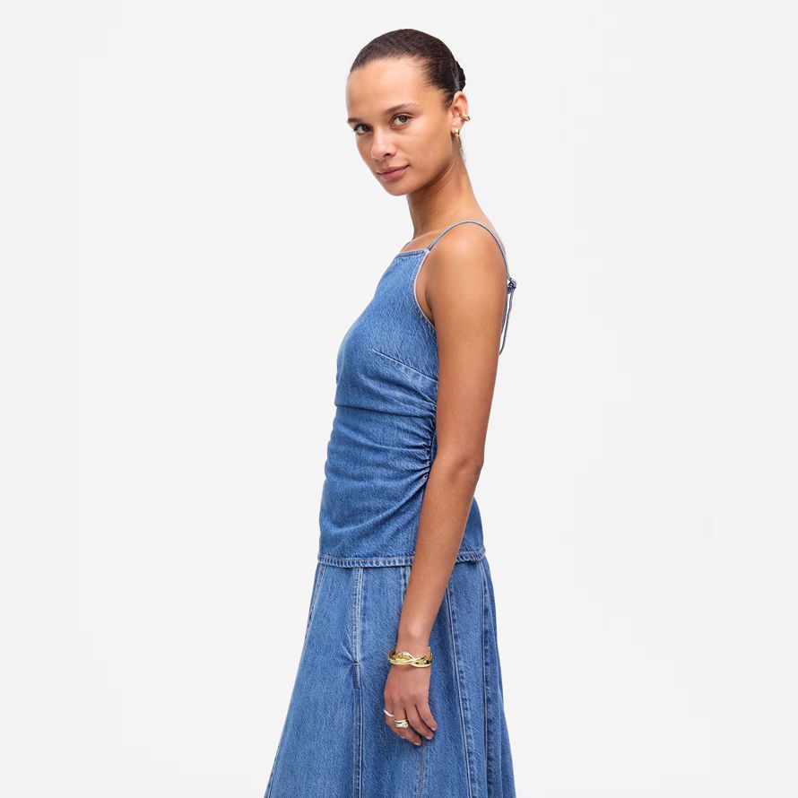blau madewell geraffte squareneck denim womens tank