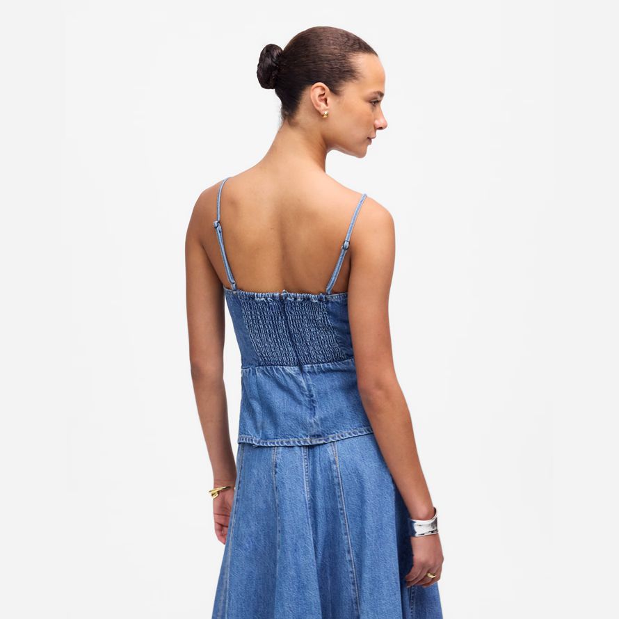 blau madewell geraffte squareneck denim womens tank