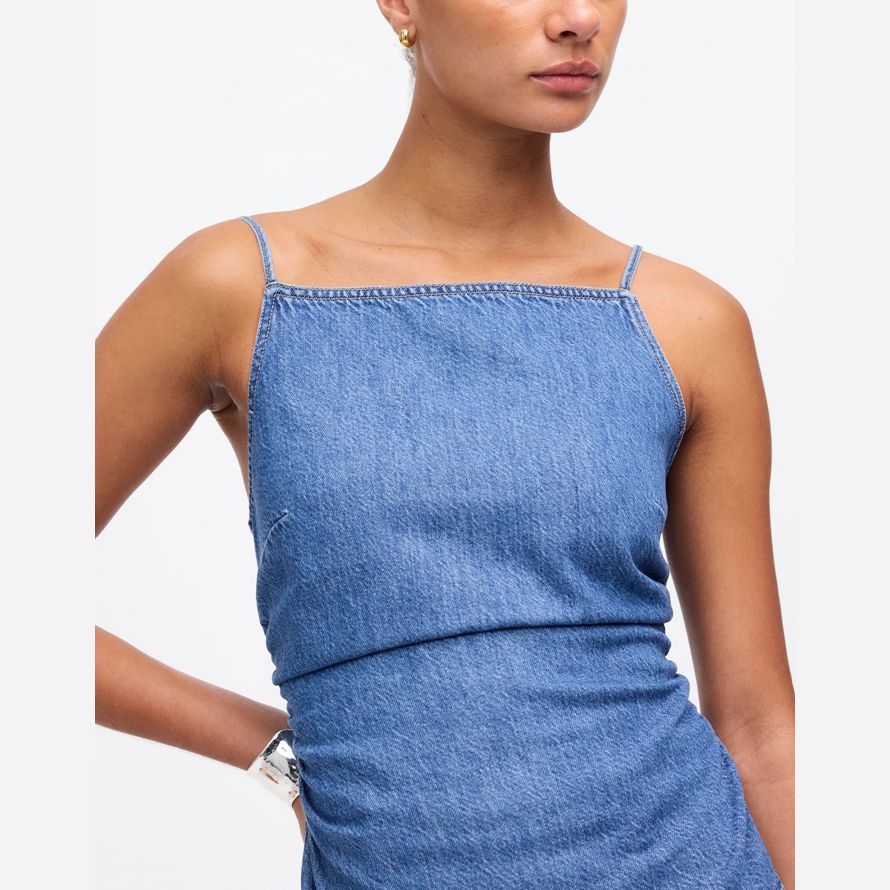 blau madewell geraffte squareneck denim womens tank