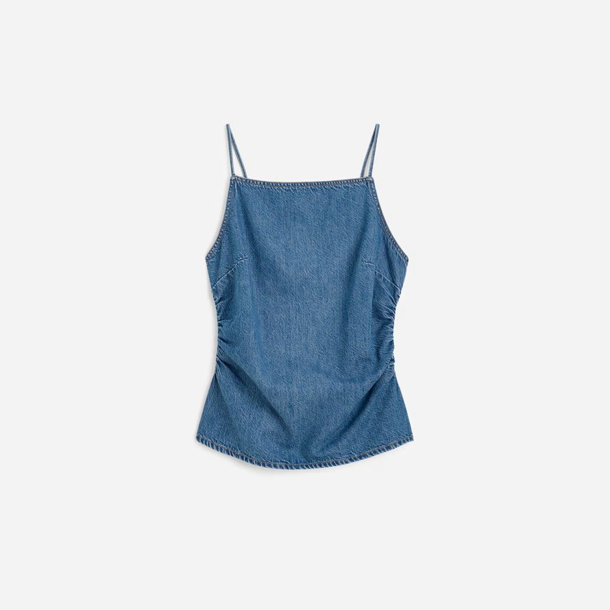 blau madewell geraffte squareneck denim womens tank