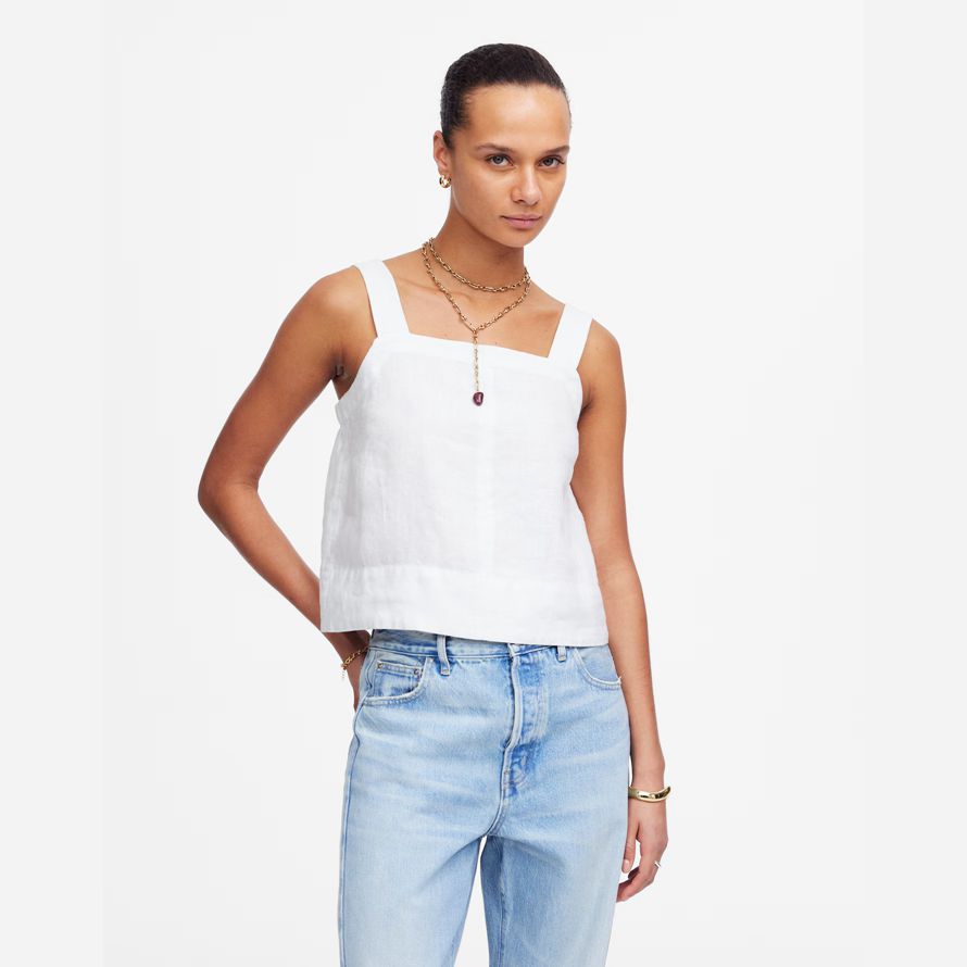 damen madewell kontrast-stich squareneck-top-white