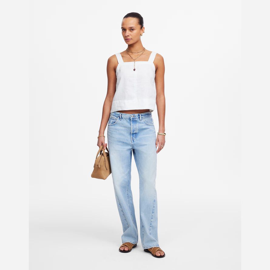 damen madewell kontrast-stich squareneck-top-white