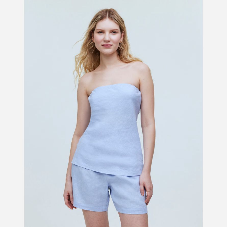blau damen madewell donni leinen tube top