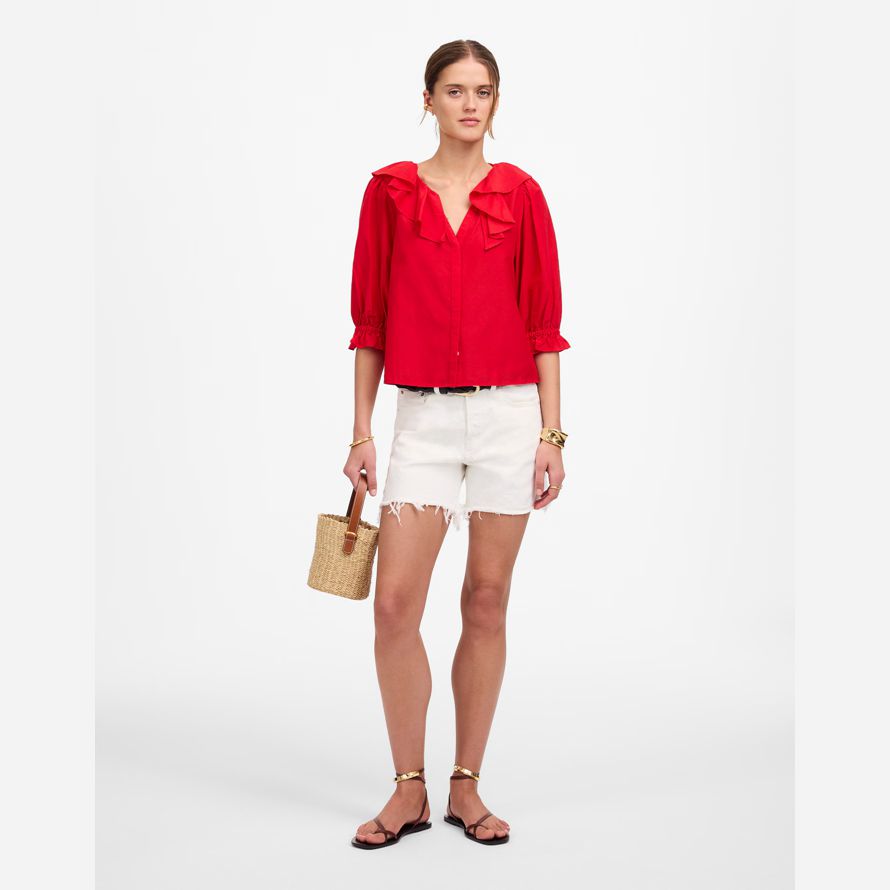 red madewell womens ruffled y-neck top