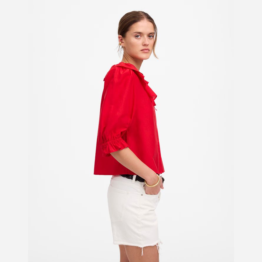 red madewell womens ruffled y-neck top