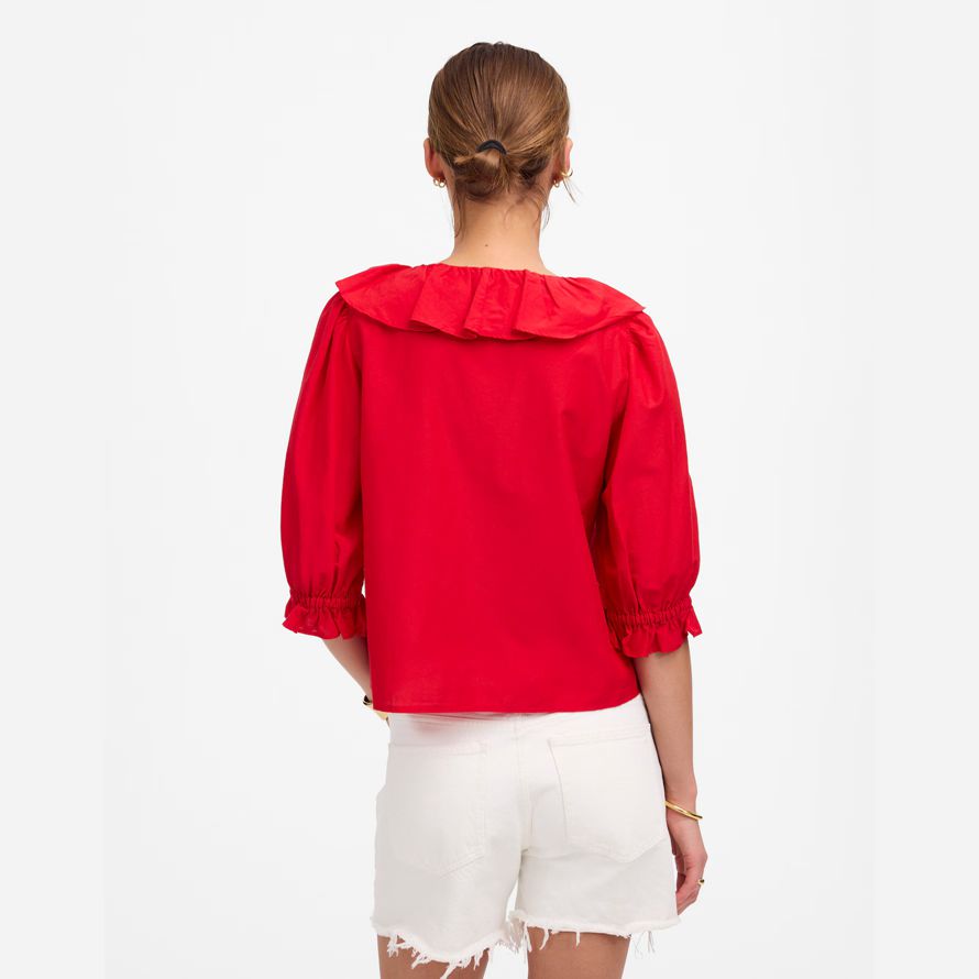 red madewell womens ruffled y-neck top