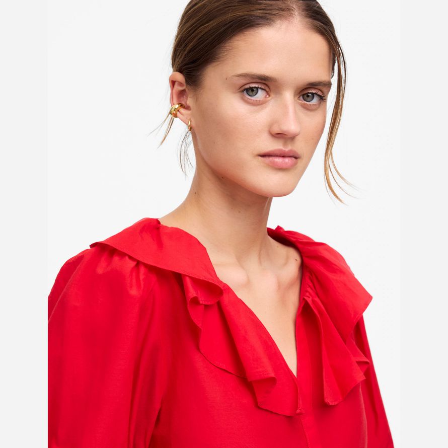 red madewell womens ruffled y-neck top