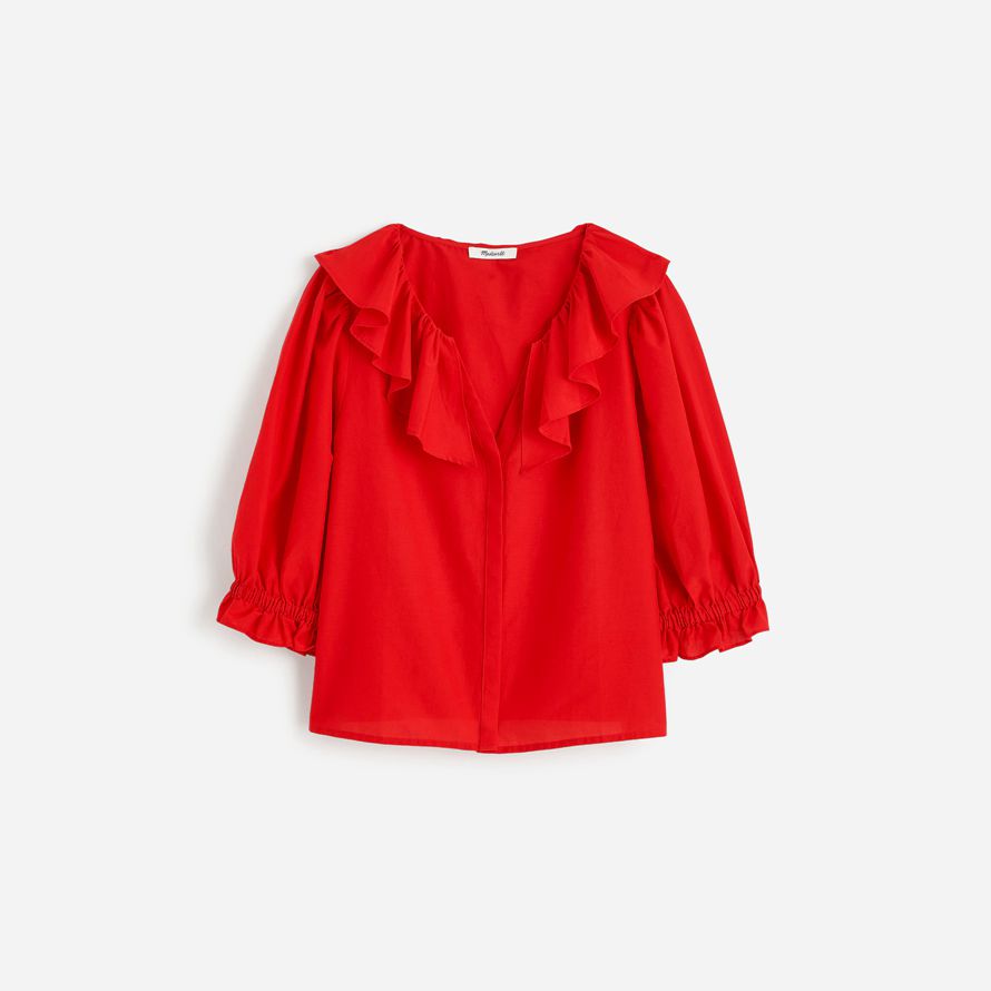red madewell womens ruffled y-neck top