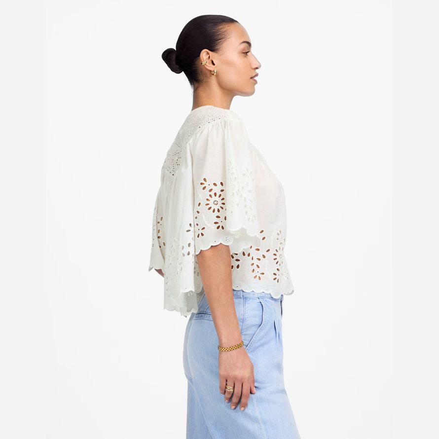 damen madewell bestickt geraffte henley top white