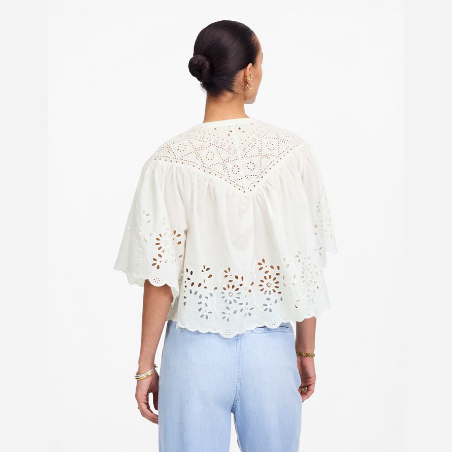 damen madewell bestickt geraffte henley top white