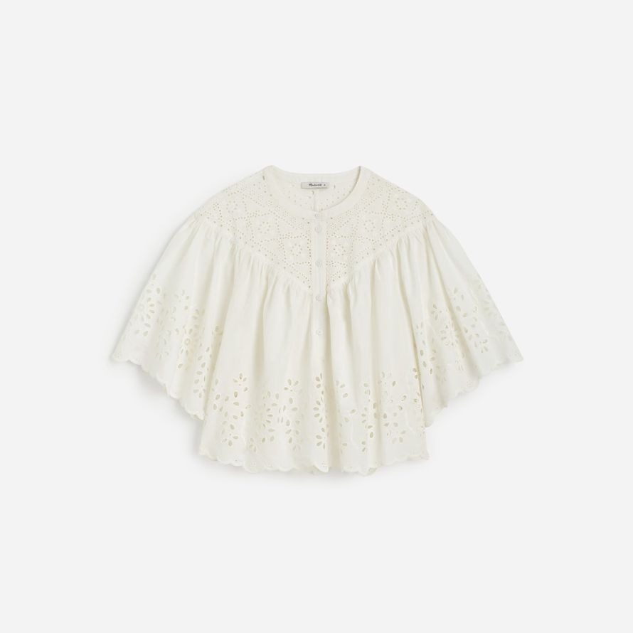damen madewell bestickt geraffte henley top white