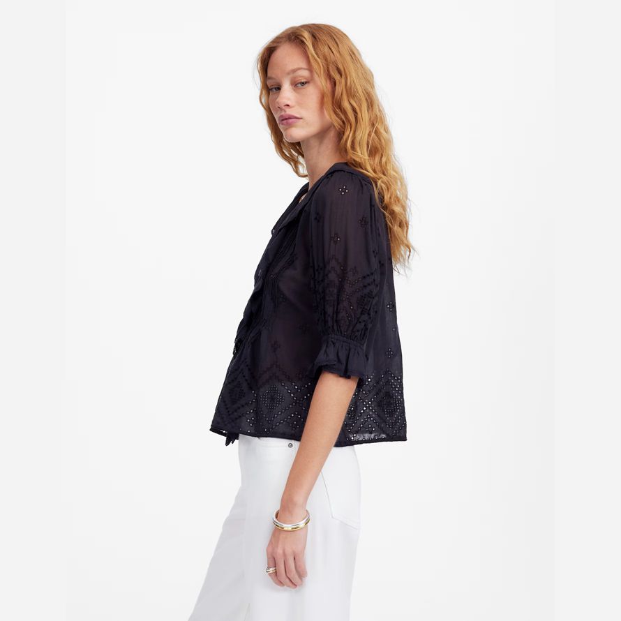 schwarz madewell womens ruffled puff-sleeve top
