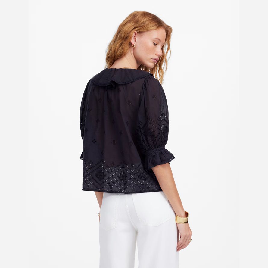 schwarz madewell womens ruffled puff-sleeve top