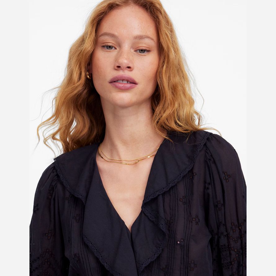 schwarz madewell womens ruffled puff-sleeve top