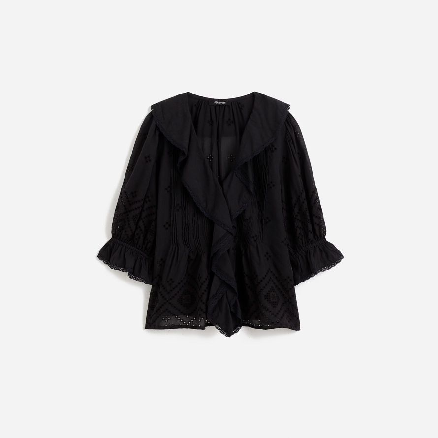 schwarz madewell womens ruffled puff-sleeve top