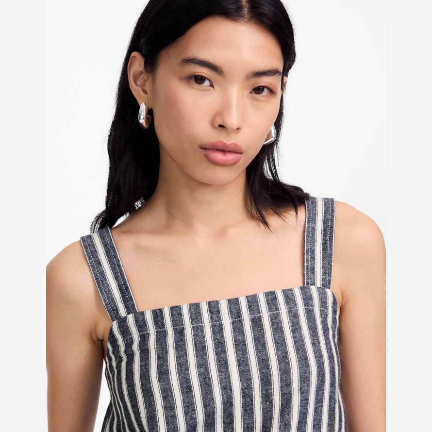 navy white madewell squareneck linen blend stripe womens top