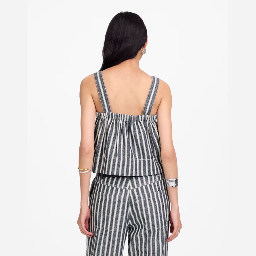navy white madewell squareneck linen blend stripe womens top