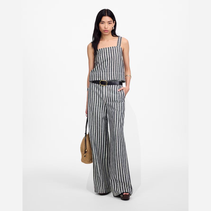 navy white madewell squareneck linen blend stripe womens top