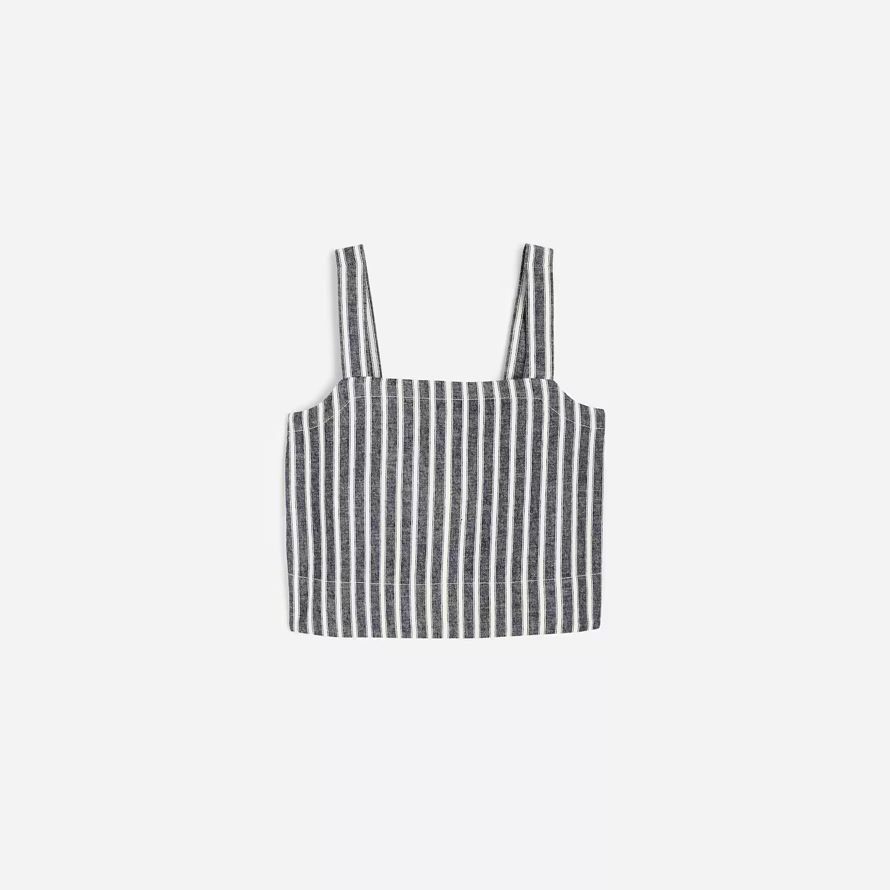 navy white madewell squareneck linen blend stripe womens top
