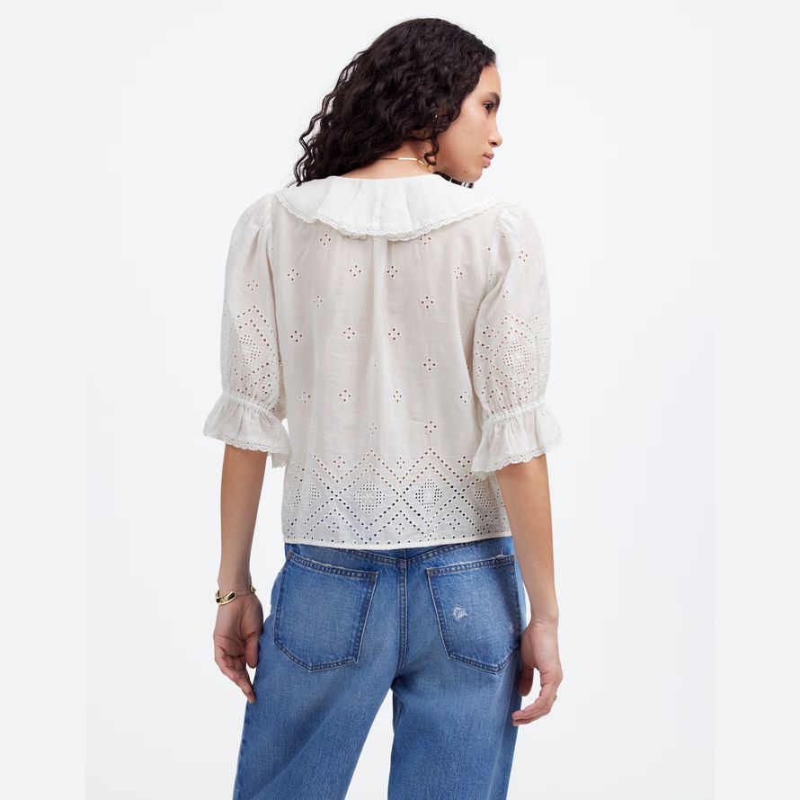 madewell ruffled puff-sleeve womens top white