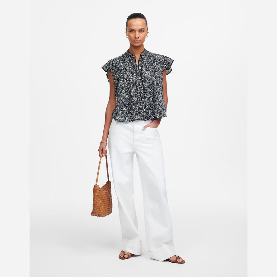 madewell geraffte lace-trim womens top navy white