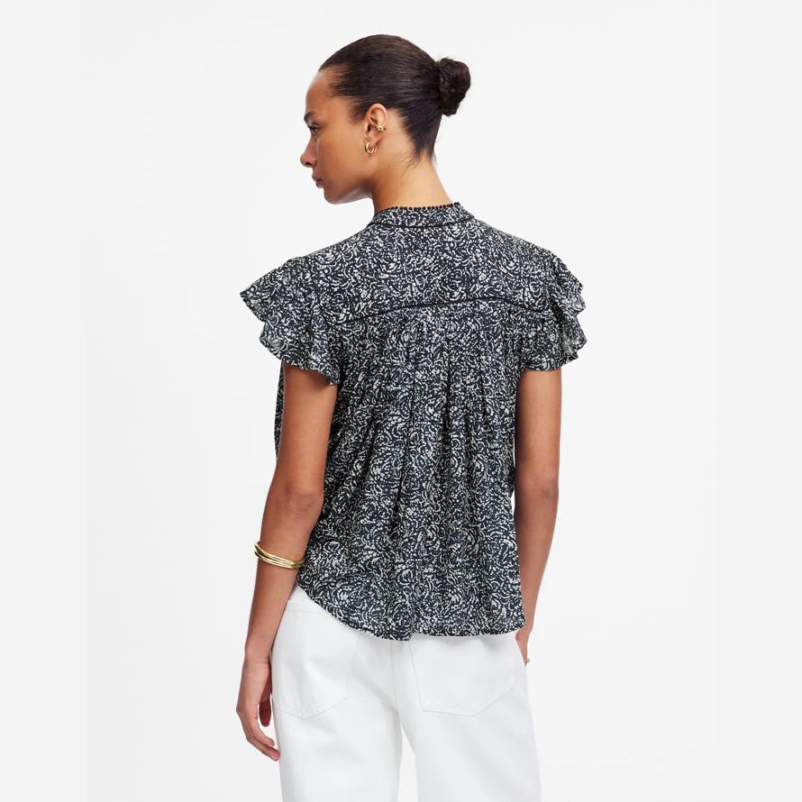 madewell geraffte lace-trim womens top navy white