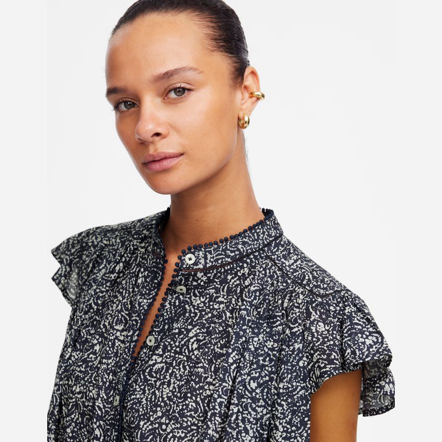 madewell geraffte lace-trim womens top navy white