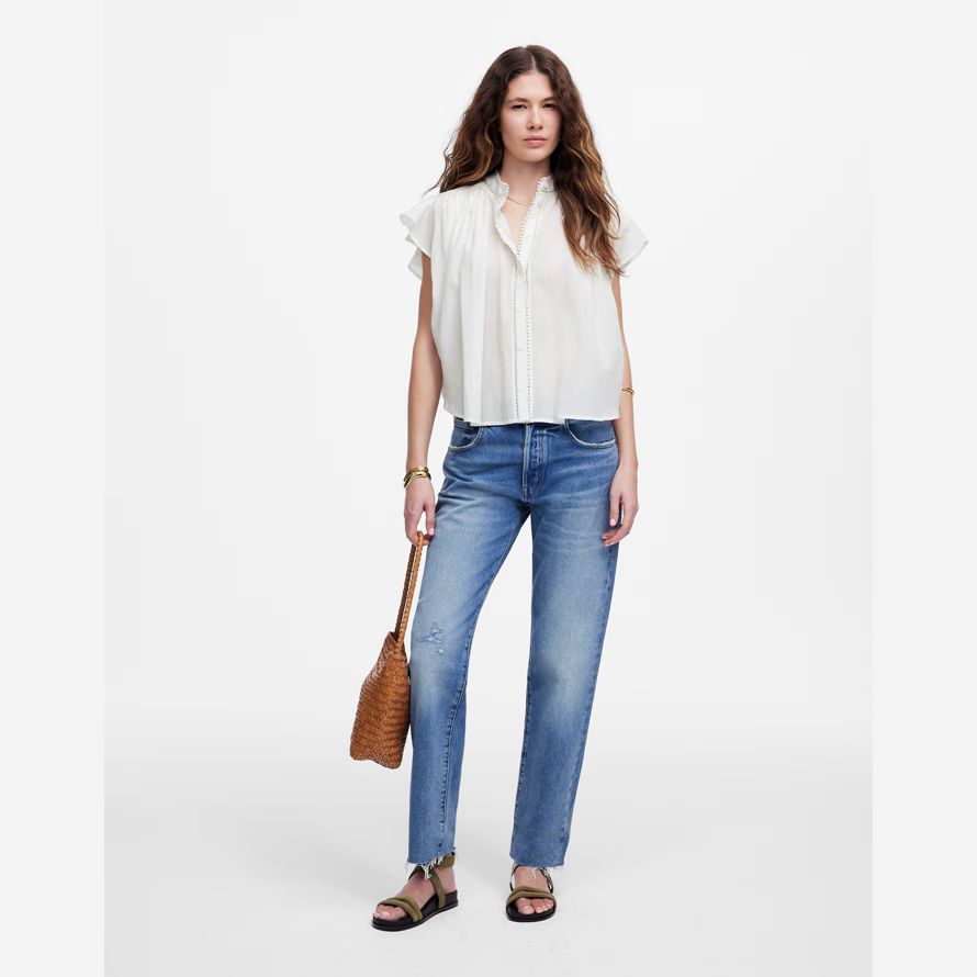 damen madewell geraffte lace-trim top white
