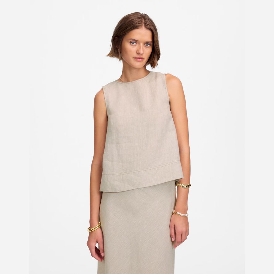 madewell leinen plissee shell womens top beige