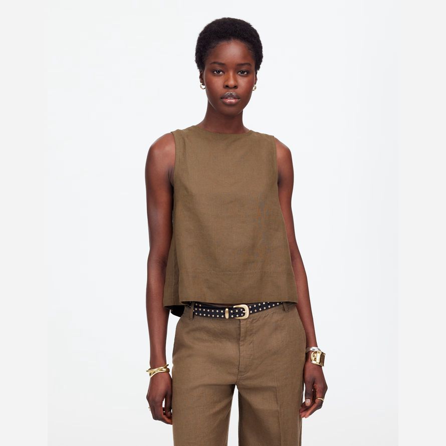 madewell leinen plissee shell womens top khaki