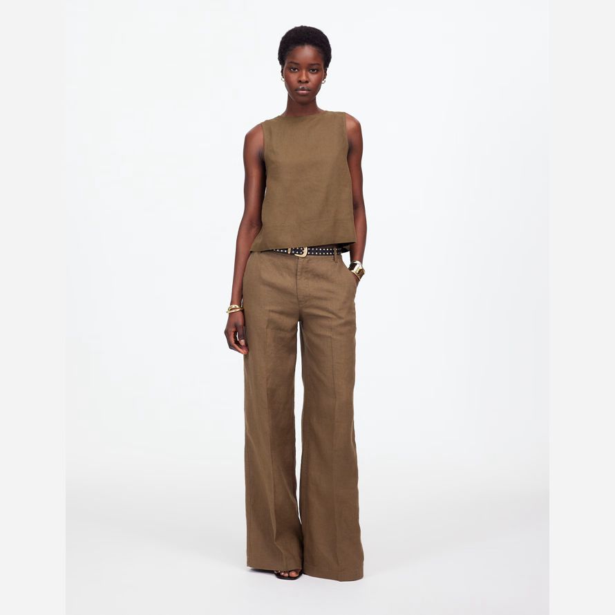 madewell leinen plissee shell womens top khaki