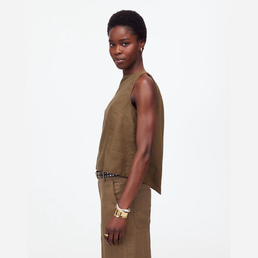 madewell leinen plissee shell womens top khaki