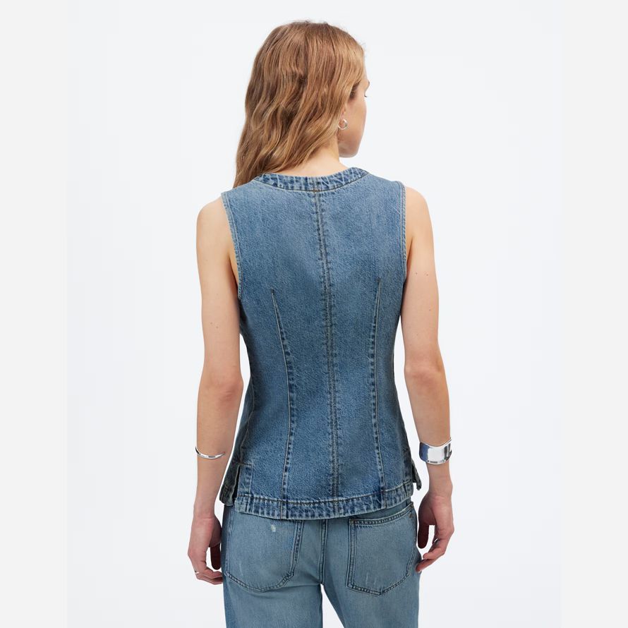blau damen madewell denim high crewneck weste