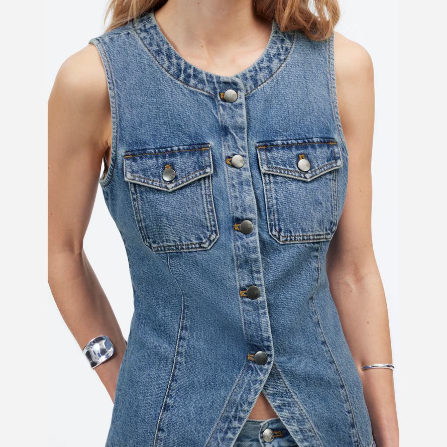 blau damen madewell denim high crewneck weste