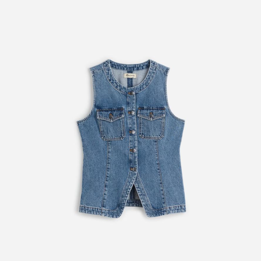 blau damen madewell denim high crewneck weste