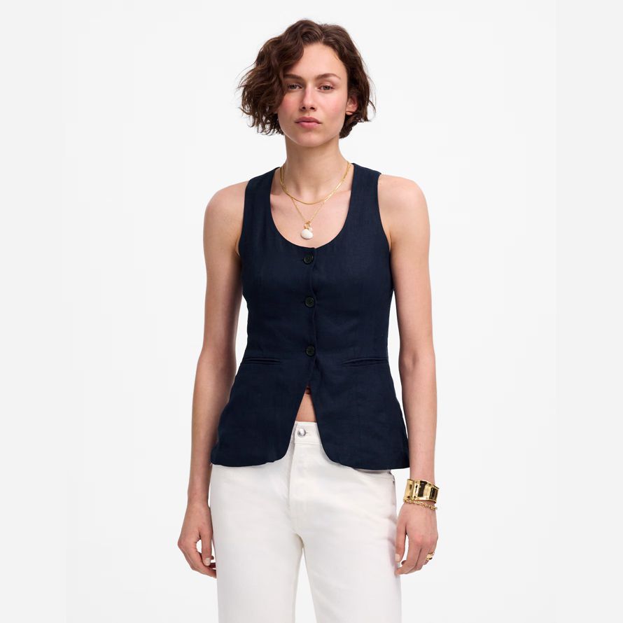madewell leinen scoopneck cutaway damen weste navy