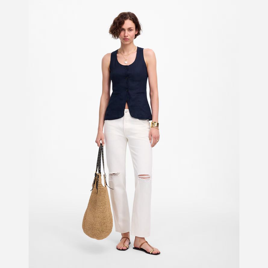 madewell leinen scoopneck cutaway damen weste navy
