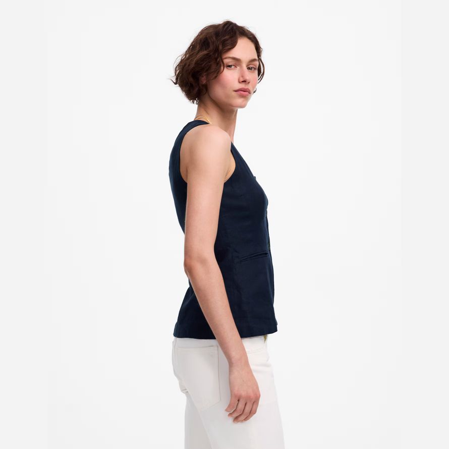 madewell leinen scoopneck cutaway damen weste navy